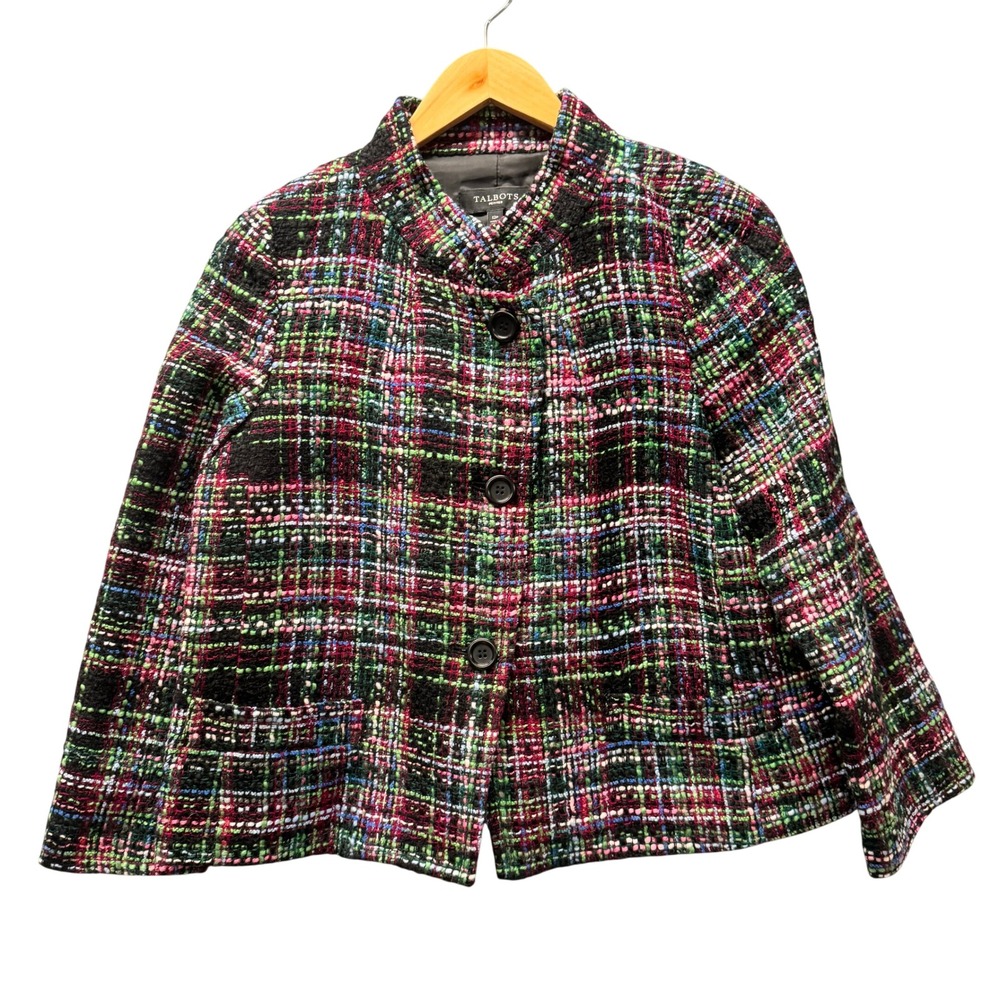 Talbots Jacket Womens 12P Petite 12 Tweed Multicolor Wool Blend Blazer
